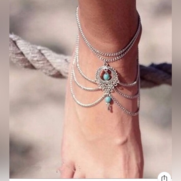 2 Bohemian Ankle Bracelets Gold - Picture 3 of 6